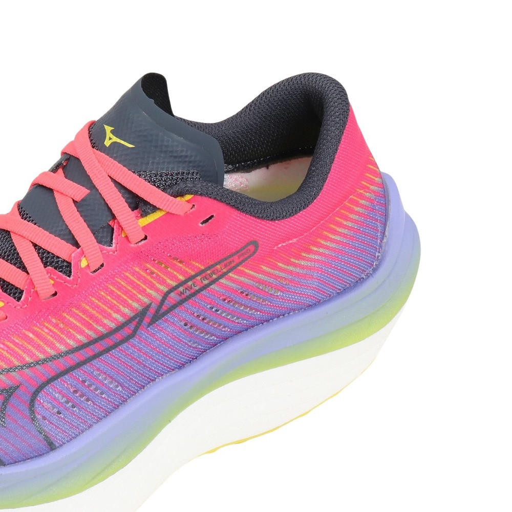 ミズノ（MIZUNO）（レディース）ランニングシューズ ウエーブリベリオンプロ ピンク パープル J1GD231771 スニーカー トレーニング 部活 軽量 通気性 プレート