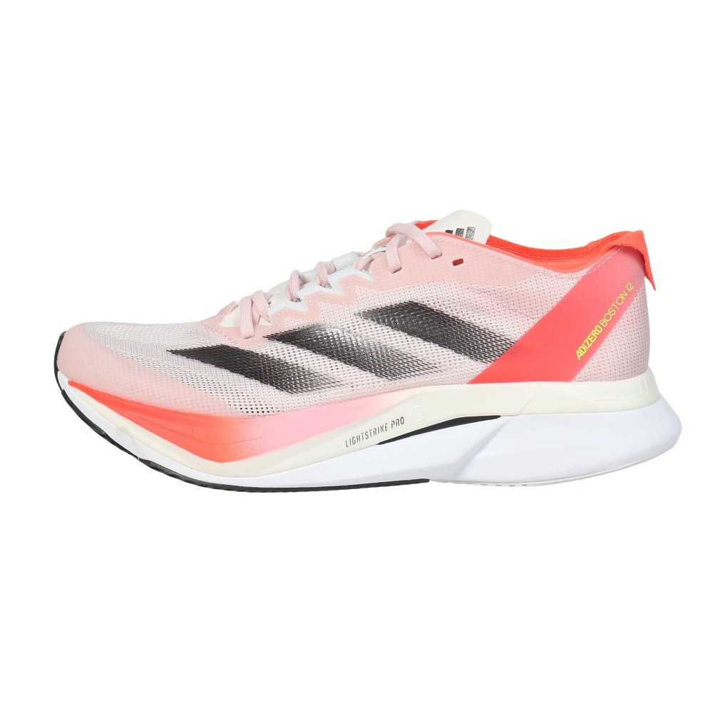 アディダス（adidas）（レディース）ランニングシューズ アディゼロボストン 12 ピンク IF9218 スニーカー トレーニング クッション 軽量 部活 マラソン