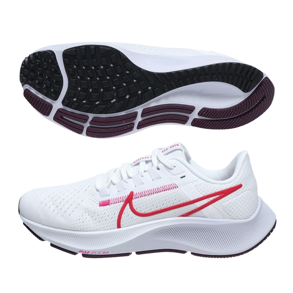 ナイキ（NIKE）（レディース）ランニングシューズ エア ズーム ペガサス 38 ホワイト ハイビスカス CW7358-106 スニーカー 厚底  プレート 駅伝 部活 マラソン