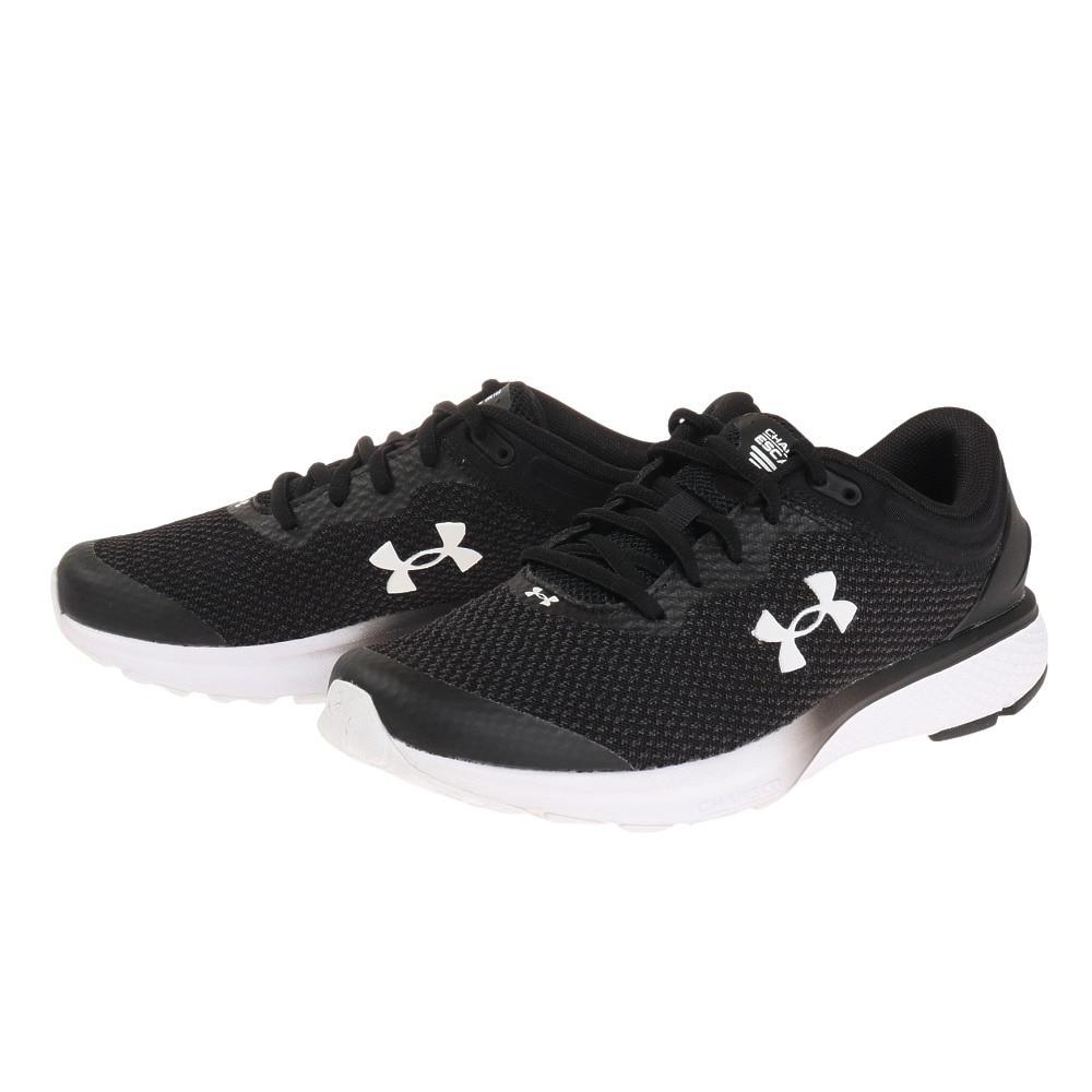 アンダーアーマー（UNDER ARMOUR）（レディース）ランニングシューズ 黒 3024913 001 チャージドエスケープ3 ビッグロゴ ブラックスニーカー