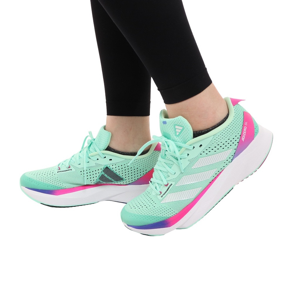 アディダス（adidas）（レディース）ランニングシューズ ジョギングシューズ 緑 レディース アディゼロ SL W GV9090 部活