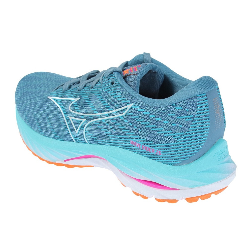 ミズノ（MIZUNO）（レディース）ランニングシューズ ウエーブ ライダー26 ブルー オレンジ J1GD220371 スニーカー ジョギング トレーニング 