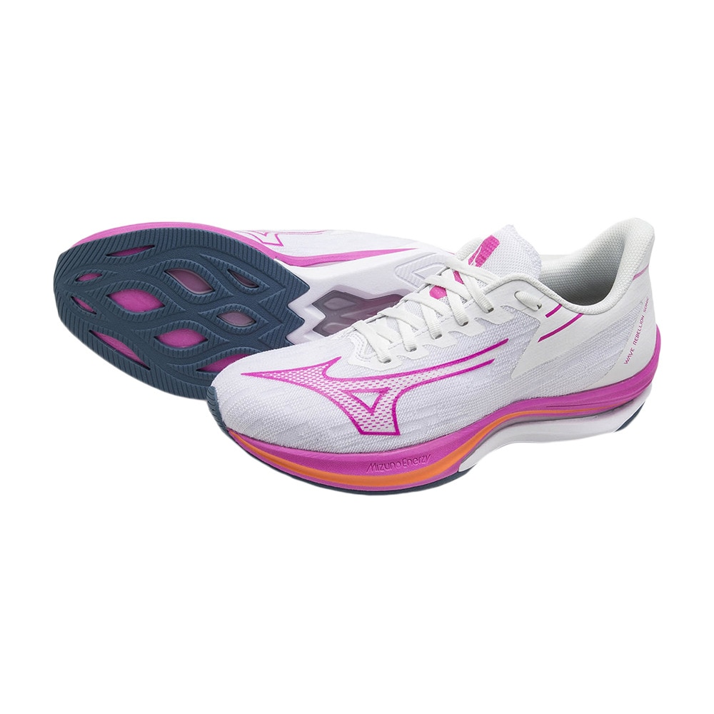ミズノ（MIZUNO）（レディース）ランニングシューズ ウエーブリベリオンソニック ホワイト ピンク J1GD233072 スニーカー プレート トレーニング 部活 