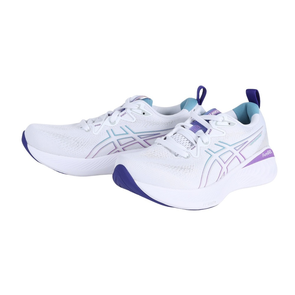 アシックス（ASICS）（レディース）ランニング シューズ ゲル キュムラス 25 ホワイト ブルー 1012B441.103 スニーカー ジョギング  トレーニング 軽量