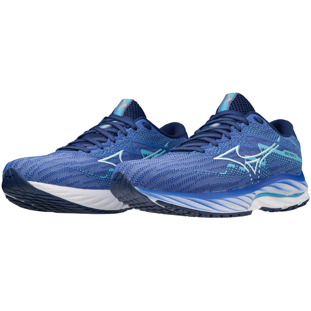 ミズノ（MIZUNO）（レディース）ランニング シューズ ウェーブ ライダー 27 ブルー ホワイト  J1GD230325 スニーカー ジョギング クッション性 安定性 反発性