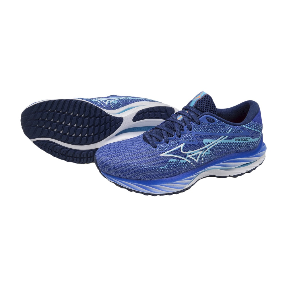 ミズノ（MIZUNO）（レディース）ランニング シューズ ウェーブ ライダー 27 ブルー ホワイト  J1GD230325 スニーカー ジョギング クッション性 安定性 反発性