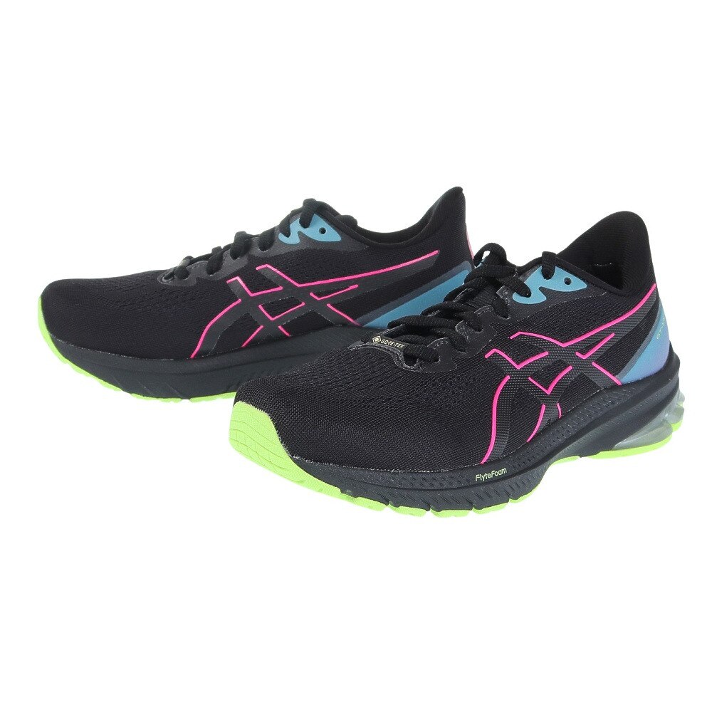 アシックス（ASICS）（レディース）ランニングシューズ GT-1000 12 GTX ブラック ピンク 1012B508.001 スニーカー トレーニング ジム 軽量 防水 通気性 速乾