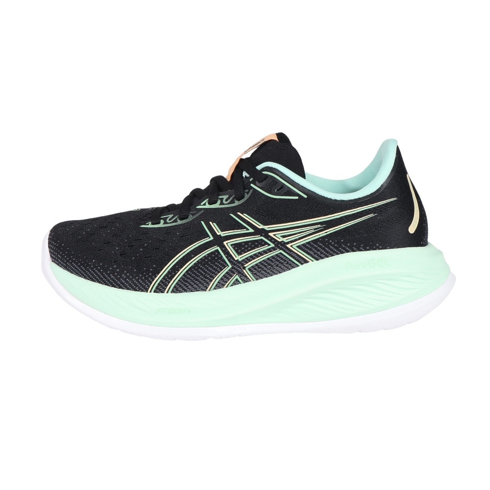 アシックス（ASICS）（レディース）ランニングシューズ ゲル キュムラス26 ブラック グリーン 1012B599.001 スニーカー ジョグ クッション性