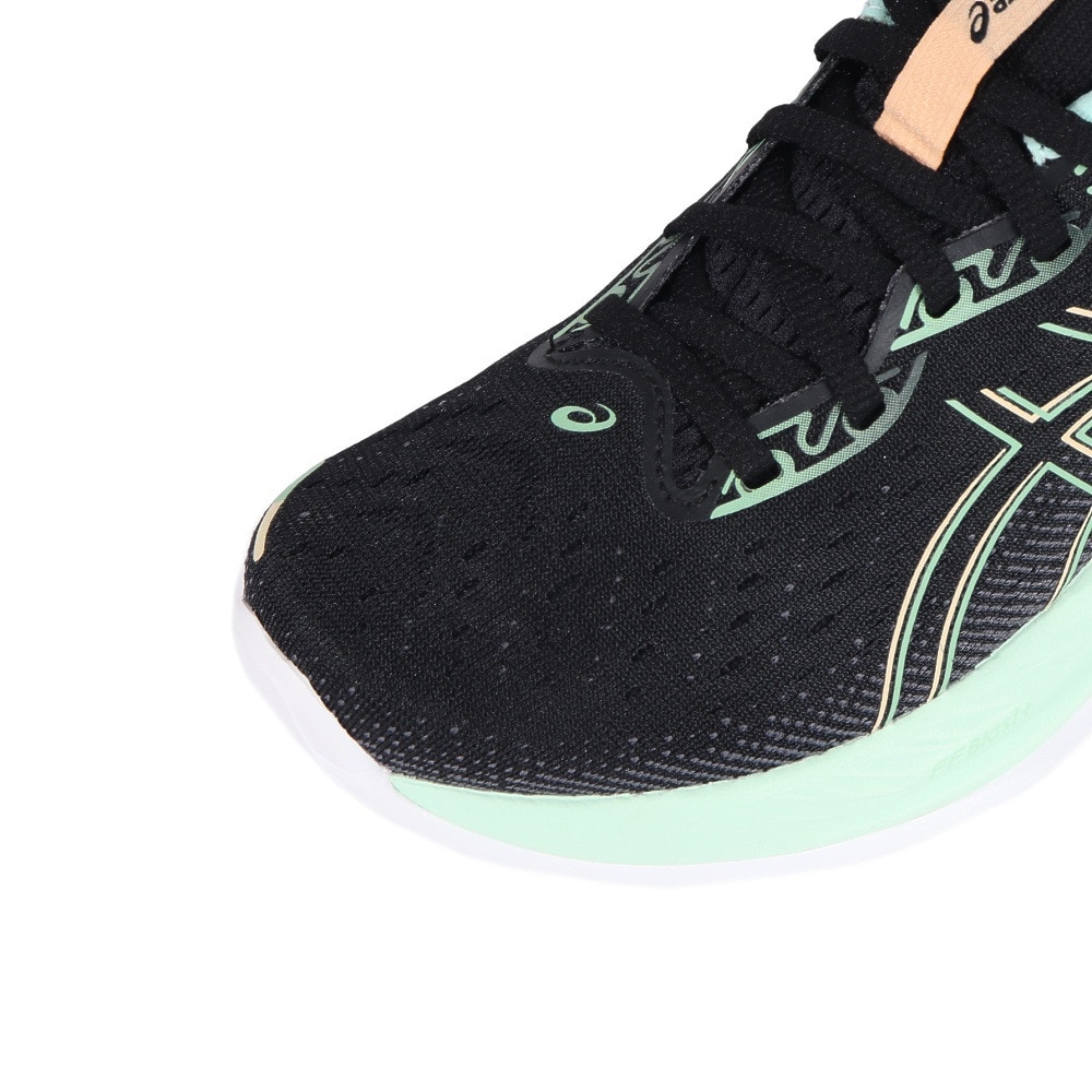 アシックス（ASICS）（レディース）ランニングシューズ ゲル キュムラス26 ブラック グリーン 1012B599.001 スニーカー ジョグ クッション性
