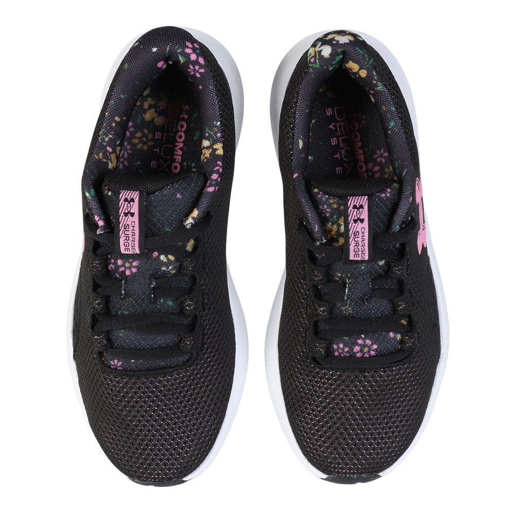 アンダーアーマー（UNDER ARMOUR）（レディース）ランニングシューズ チャージドサージ4プリント ブラック ピンク 3027942 001 スニーカー クッション性 軽量