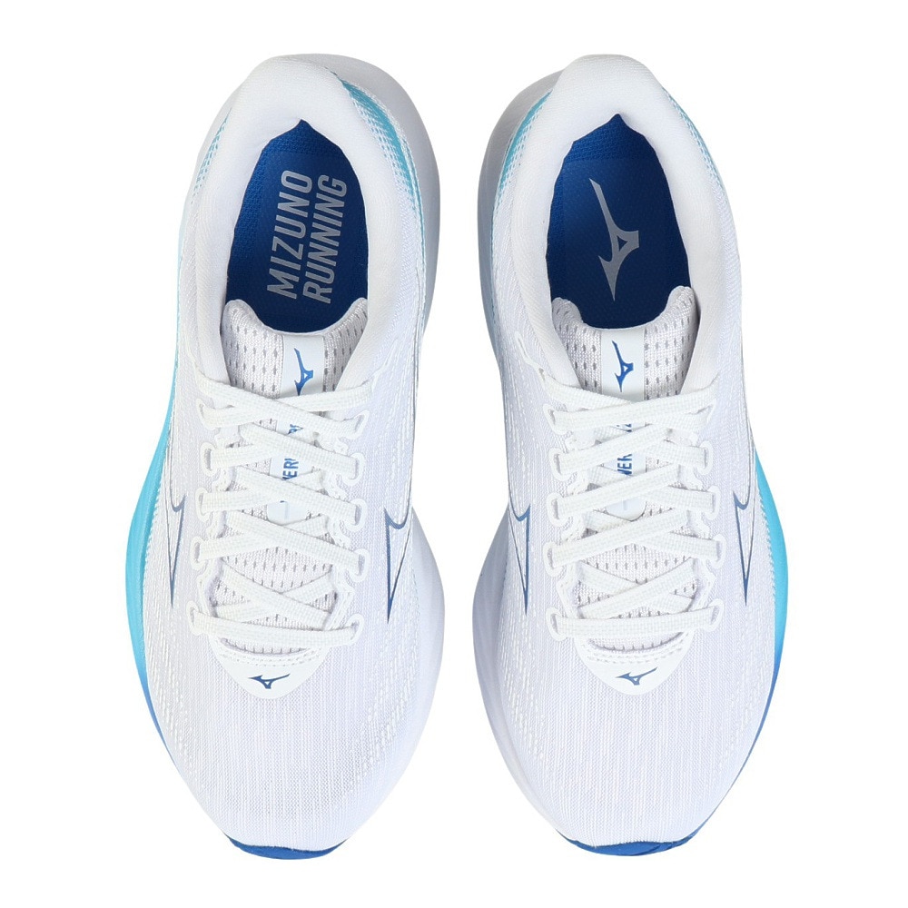 ミズノ（MIZUNO）（レディース）ランニングシューズ ウエーブライダー28 ホワイト ブルー J1GD240321 スニーカー ジョギング トレーニング
