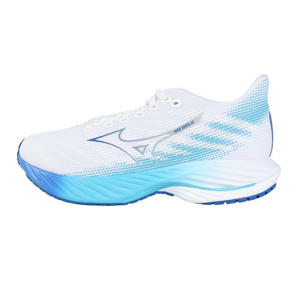 ミズノ（MIZUNO）（レディース）ランニングシューズ ウエーブライダー28 ホワイト ブルー J1GD240321 スニーカー ジョギング トレーニング