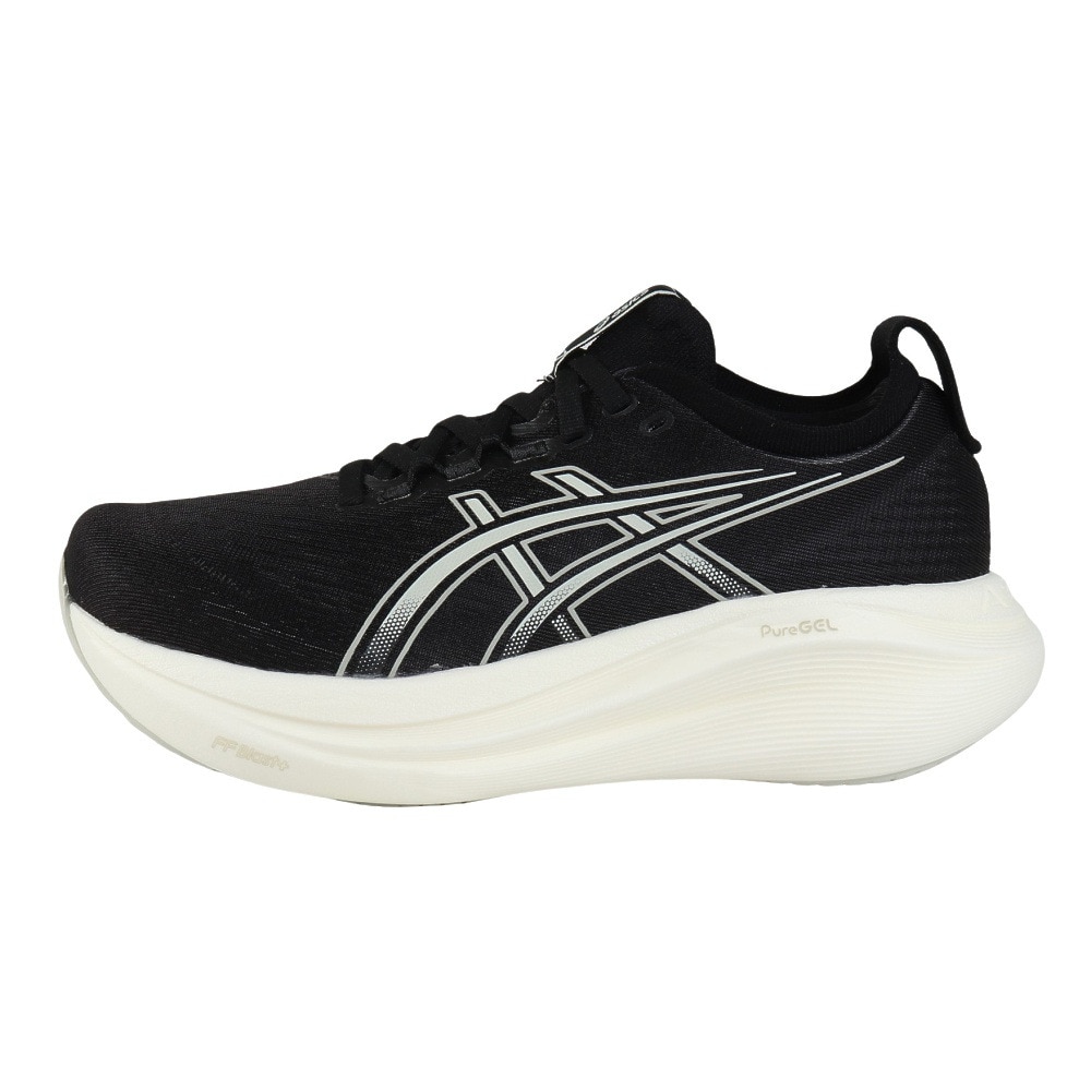 アシックス（ASICS）（レディース）ランニングシューズ ゲルニンバス27 ワイド ブラック グレー 1012B752.002 スニーカー クッション 