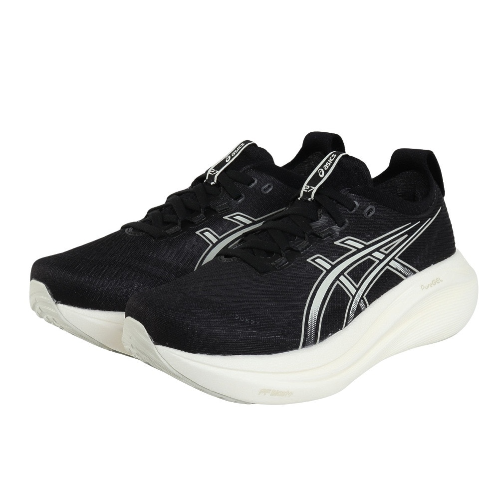 アシックス（ASICS）（レディース）ランニングシューズ ゲルニンバス27 ワイド ブラック グレー 1012B752.002 スニーカー クッション 