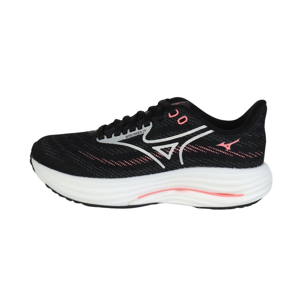 ミズノ（MIZUNO）（レディース）ランニングシューズ ジョギングシューズ ウエーブライダー 29 SW ブラック シルバー J1GD250675 部活 スポーツシューズ