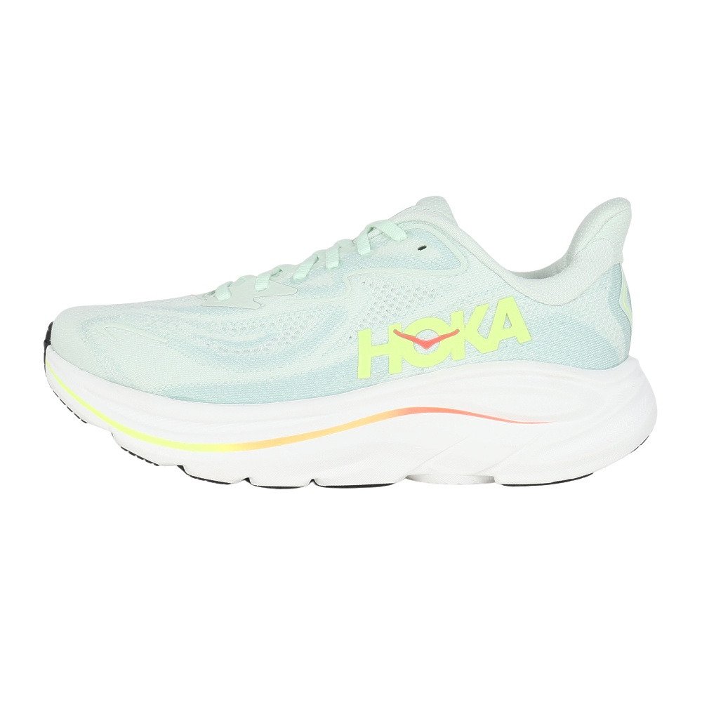 ホカ（HOKA）（レディース）ランニングシューズ ジョギングシューズ クリフトン 10 ワイド グリーン イエロー 1162050-SLSSN スポーツ シューズ
