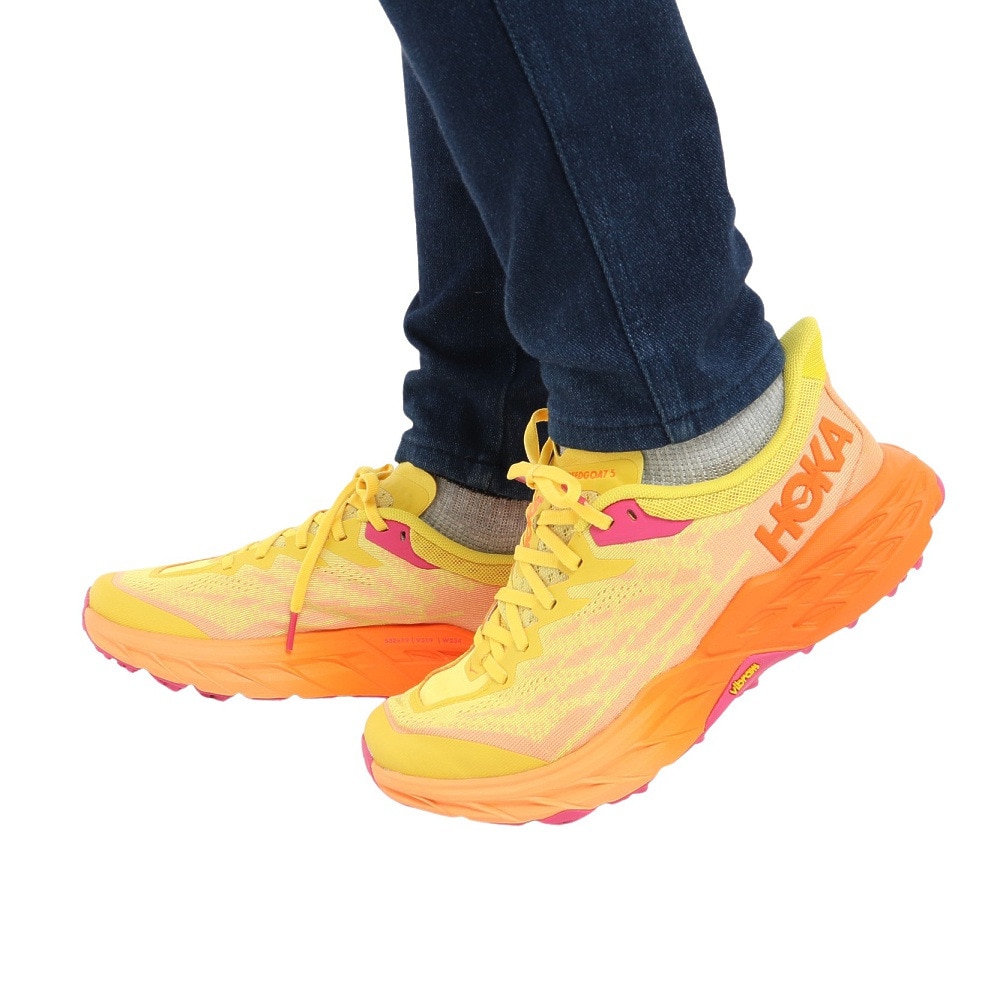 ホカ（HOKA）（レディース）ランニングシューズ スピードゴート 5 イエロー オレンジ 1123158-PFMO スニーカー トレイラン 軽量 厚底 山登道