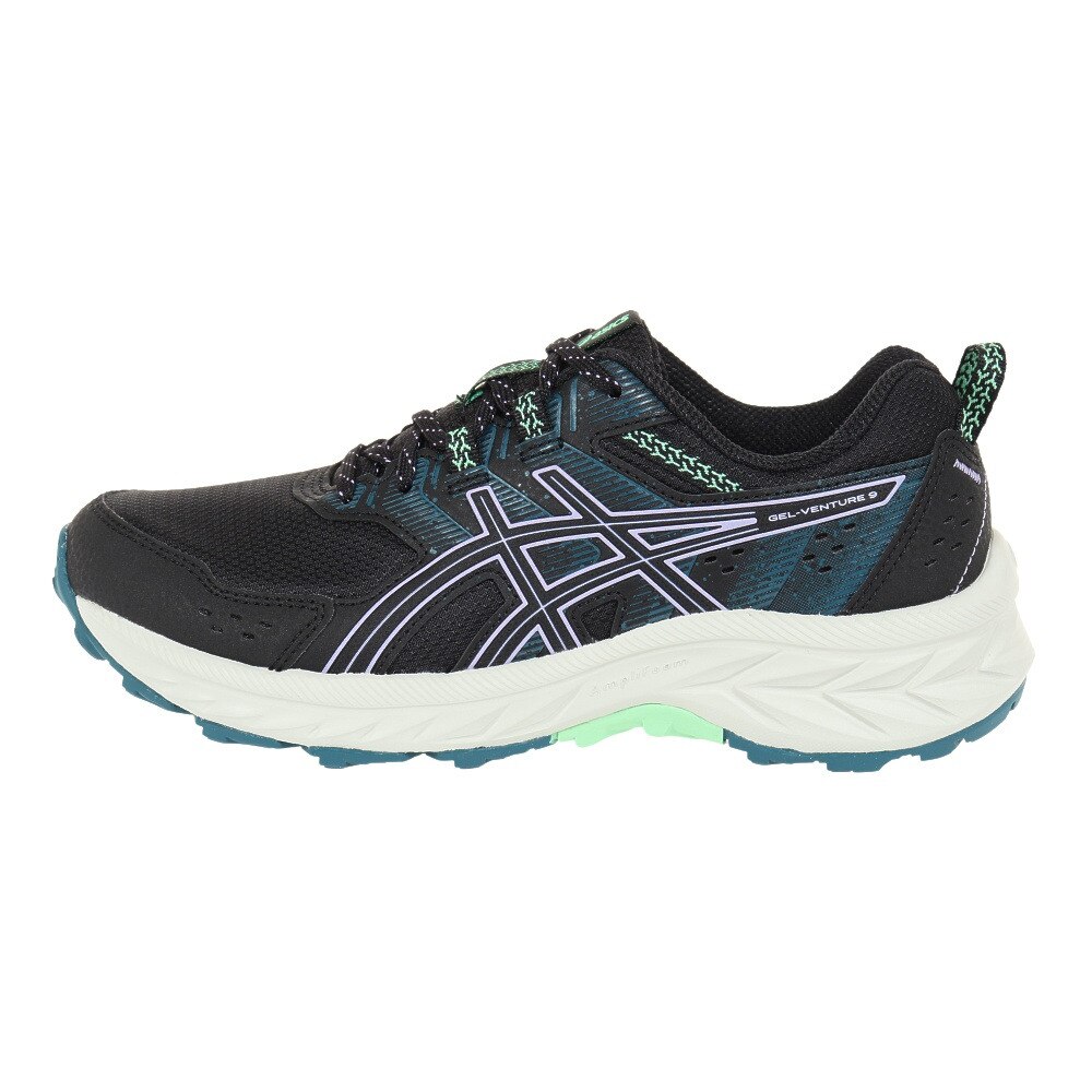 アシックス（ASICS）（レディース）ランニングシューズ ゲル ベンチャー 9 ブラック グリーン 1012B313.003 スニーカー トレイルラン クッション 軽量