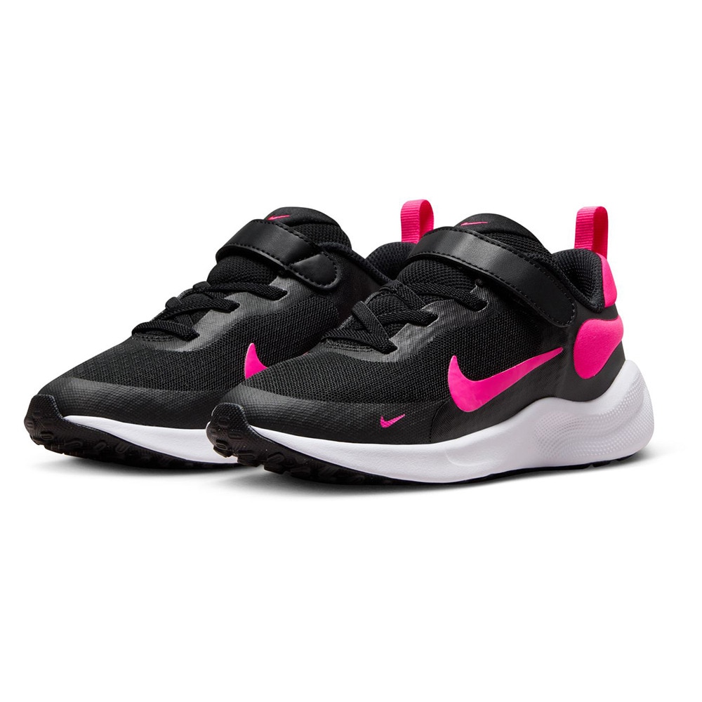 ナイキ（NIKE）（キッズ）ジュニア スポーツ シューズ レボリューション7PSV ブラック ピンク FB7690-002 ベルクロ ベルト付き スニーカー 面ファスナー 運動