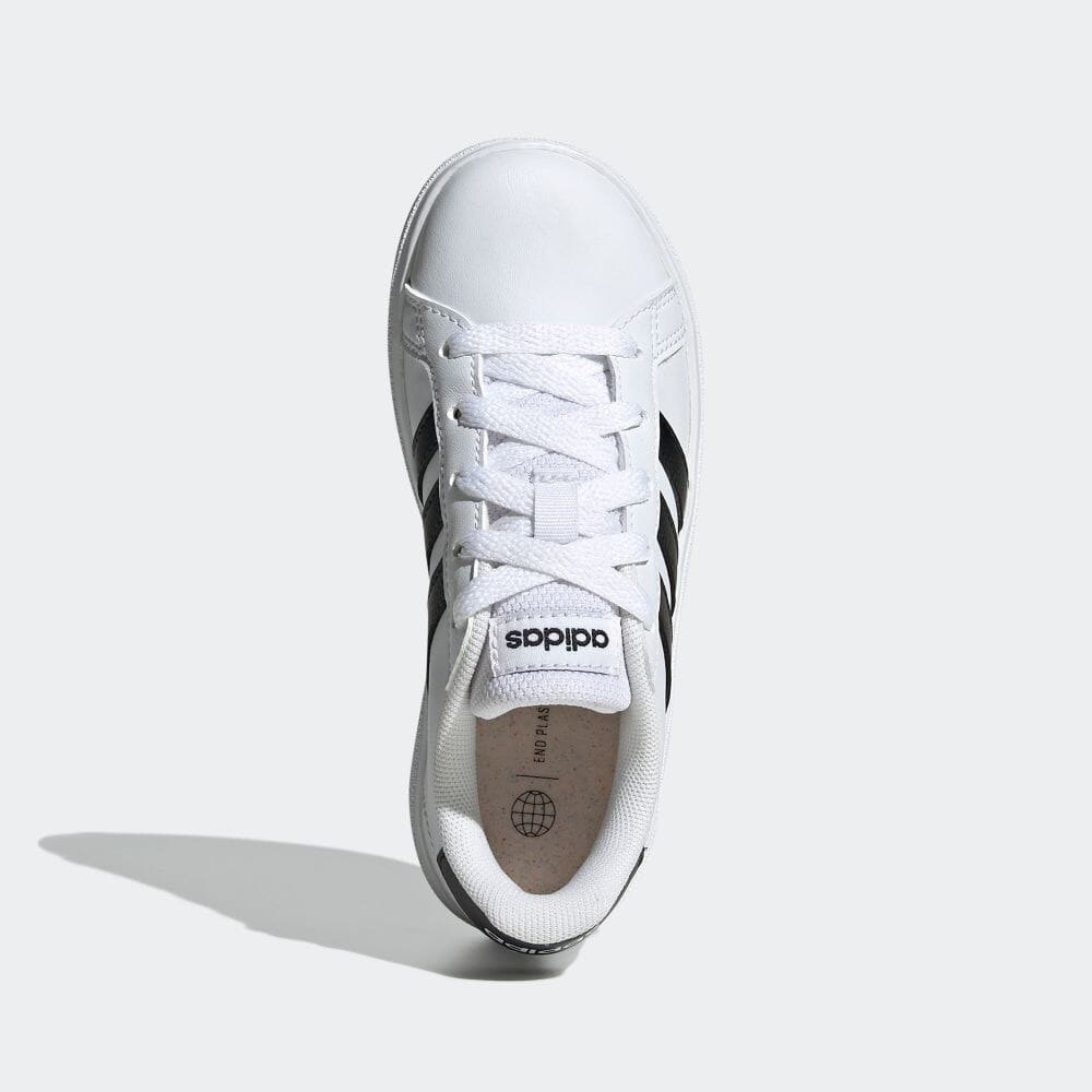 アディダス（adidas）（キッズ）ジュニアスニーカー グランドコート ホワイト ブラック GW6511 スポーツ シューズ ライフスタイル テニス レースアップ 通学