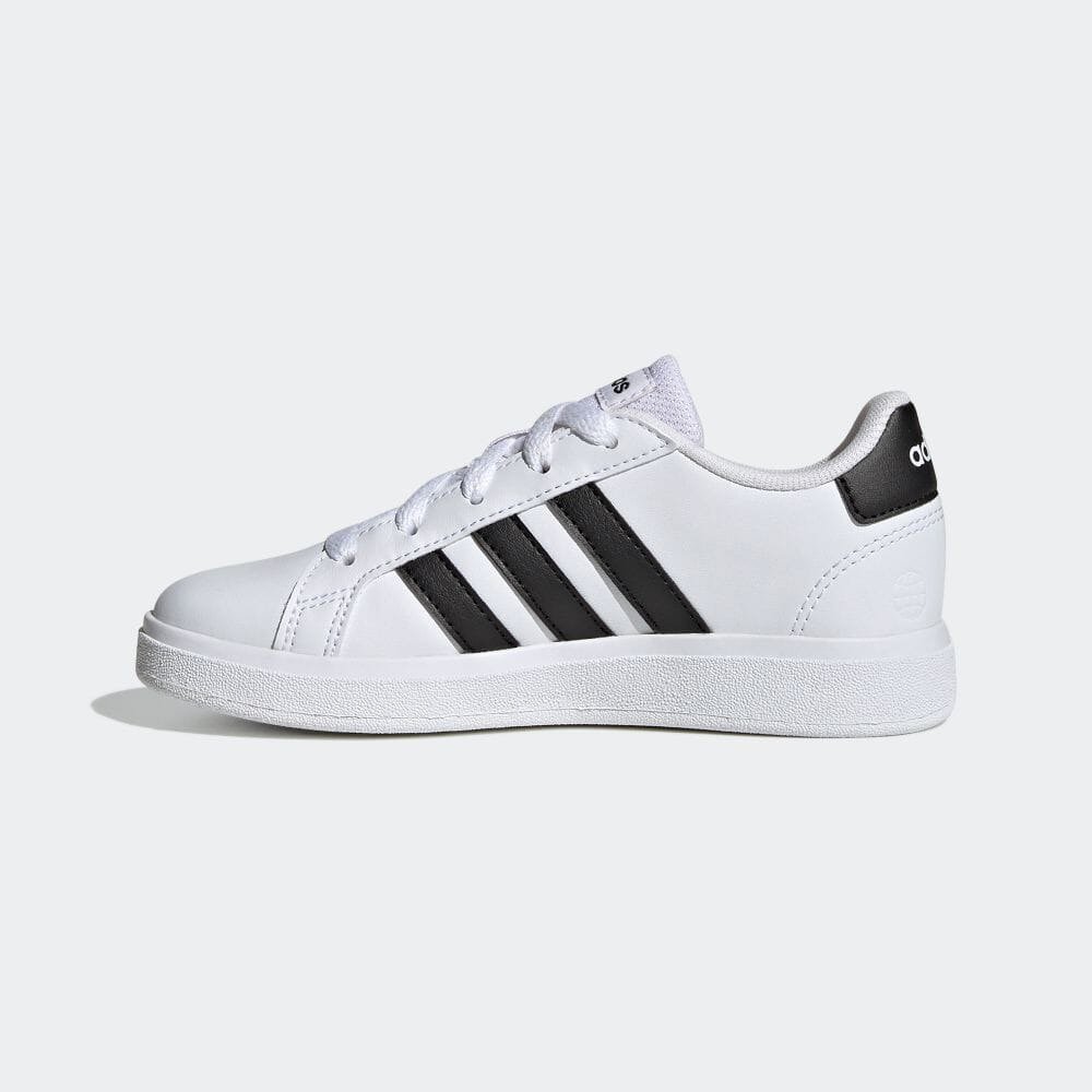 アディダス（adidas）（キッズ）ジュニアスニーカー グランドコート ホワイト ブラック GW6511 スポーツ シューズ ライフスタイル テニス レースアップ 通学