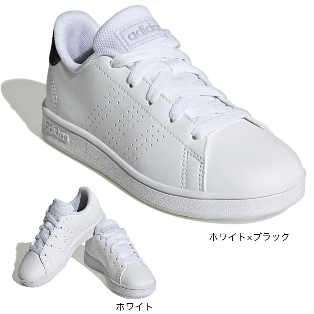 アディダス（レディース、キッズ）スニーカー アドバンコート ホワイト ブラック IG2510 スポーツ カジュアル シューズ 日常履き タウン 通学 通勤