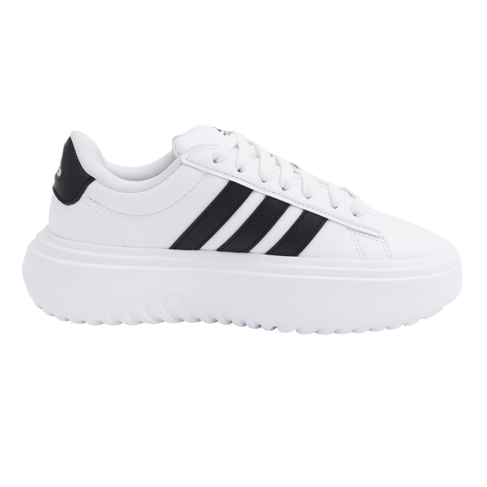 アディダス（adidas）（レディース）スニーカー グランドコートプラットフォーム ホワイト ブラック IE1092 カジュアル スポーツシューズ 厚底 登校 通学