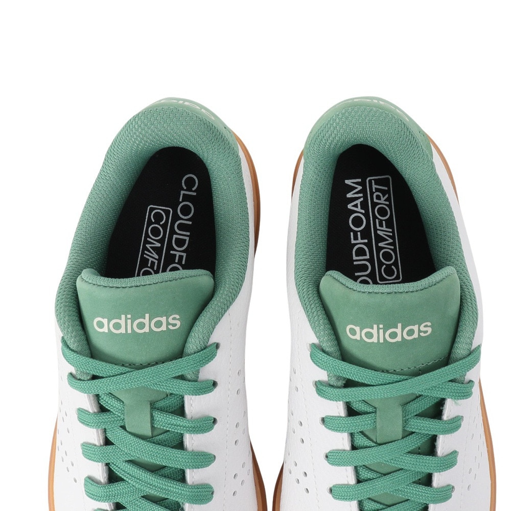 アディダス（adidas）（メンズ、レディース）スニーカー アドバンコート2.0 ホワイト グリーン IG9172 スポーツシューズ 普段履き 登校 通学 スタイリッシュ