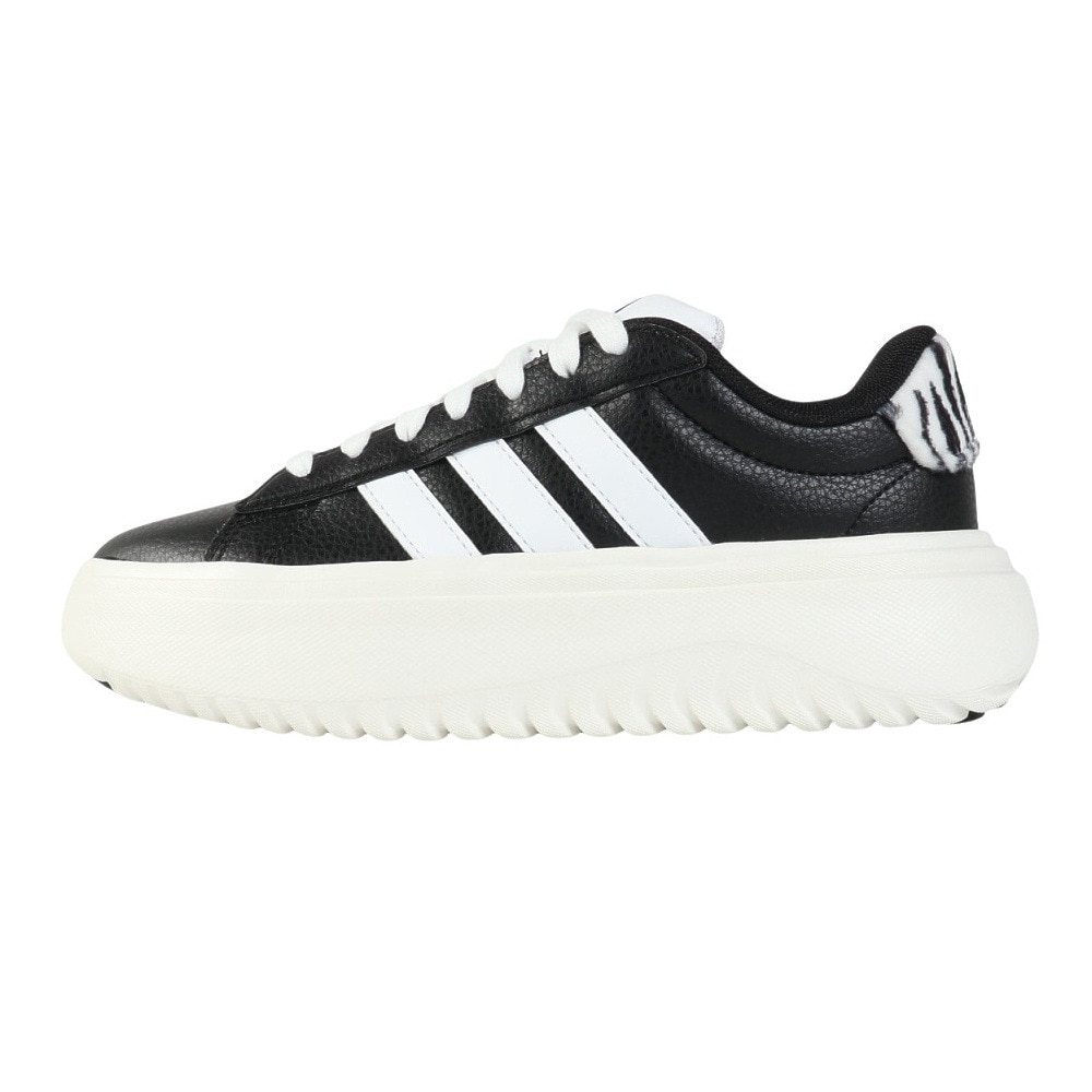 アディダス（adidas）（レディース）スニーカー グランドコートプラットフォーム ブラック ホワイト IH7754 スポーツシューズ 厚底 タウン 登校 通学 おしゃれ
