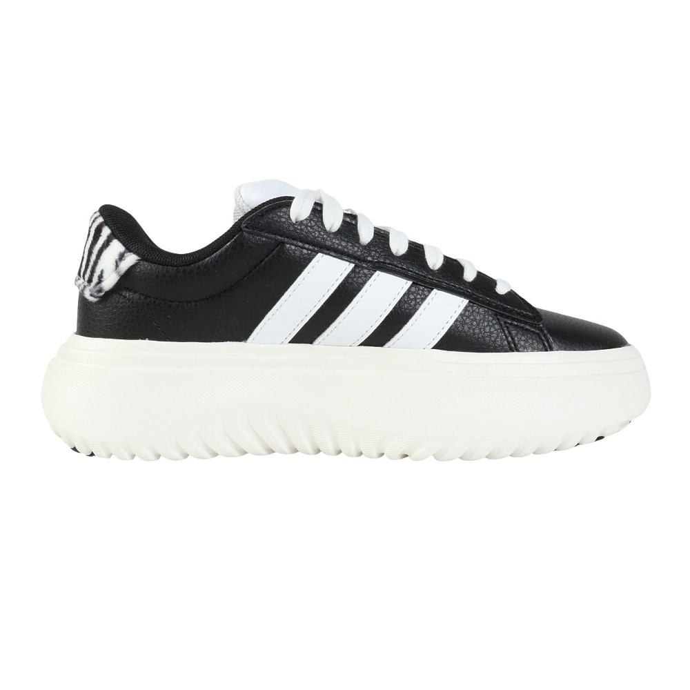 アディダス（adidas）（レディース）スニーカー グランドコートプラットフォーム ブラック ホワイト IH7754 スポーツシューズ 厚底 タウン 登校 通学 おしゃれ
