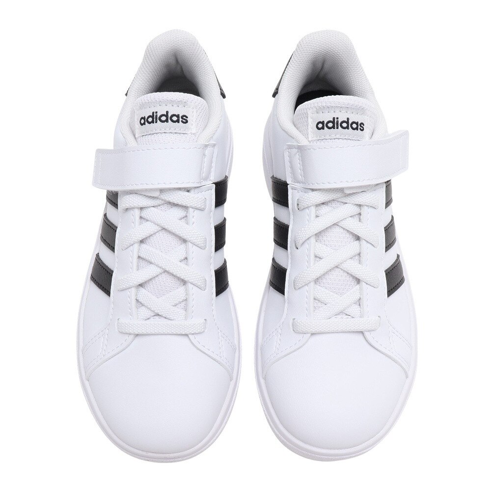 アディダス（adidas）（キッズ）ジュニア スニーカー グランドコート 2.0 ホワイト ブラック GW6521 カジュアル スポーツ シューズ 面ファスナー 通学 運動靴