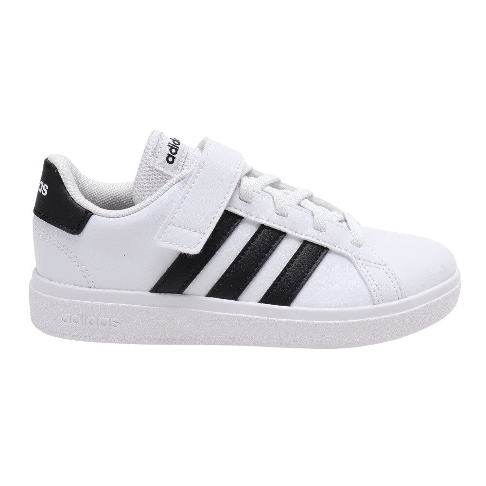 アディダス（adidas）（キッズ）ジュニア スニーカー グランドコート 2.0 ホワイト ブラック GW6521 カジュアル スポーツ シューズ 面ファスナー 通学 運動靴