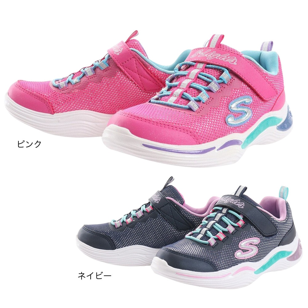 スケッチャーズ（SKECHERS）（キッズ）ジュニア スニーカー POWER PETALS 20202L-NVMT スポーツシューズ 光る靴 ベロクロ 登校 日常履き