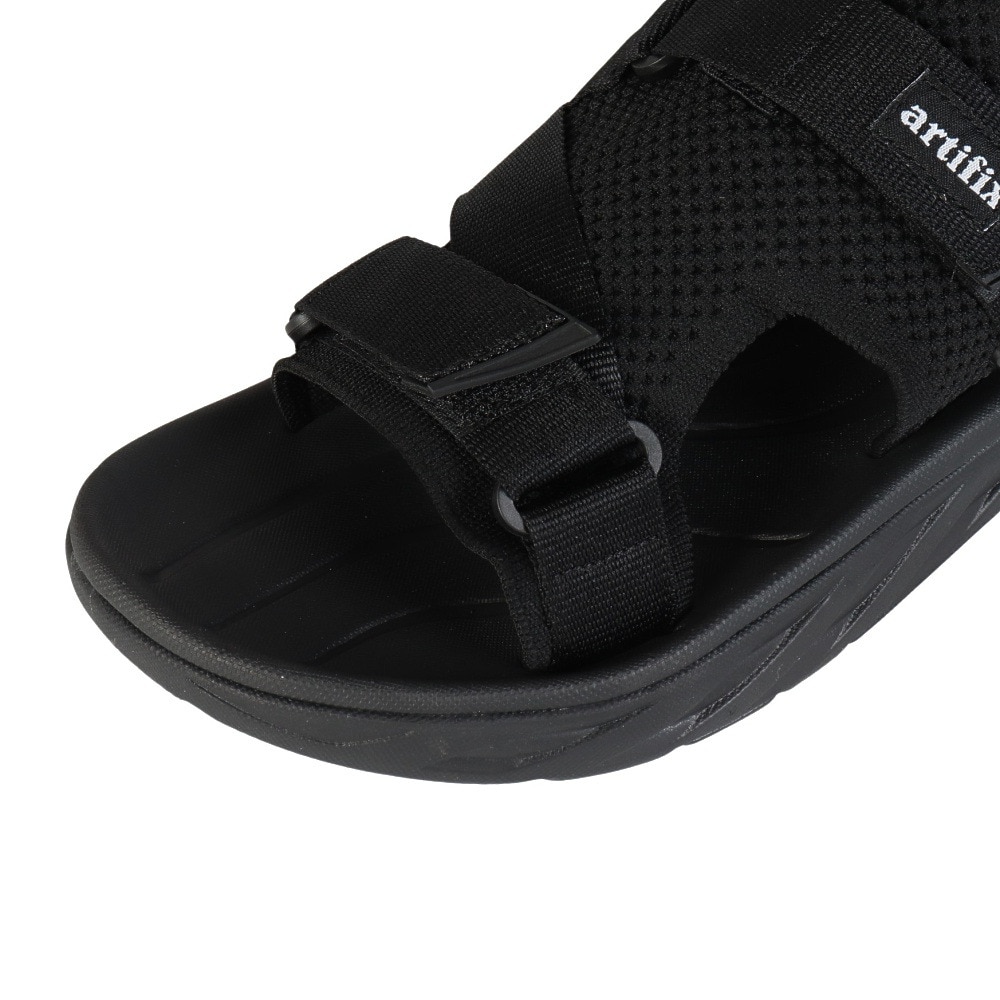 artifix（メンズ）ストラップサンダル ブラック 85080BLK スポーツサンダル レジャー アウトドア 軽量 クッション性 普段履き 快適 ニット素材 
