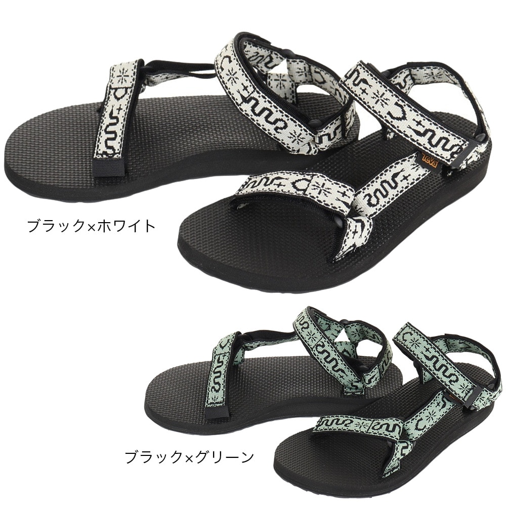 テバ（Teva）（レディース）サンダル オリジナル ユニバーサル ブラック グリーン 1003987-BNBS ストラップサンダル 面ファスナー 速乾性 軽量