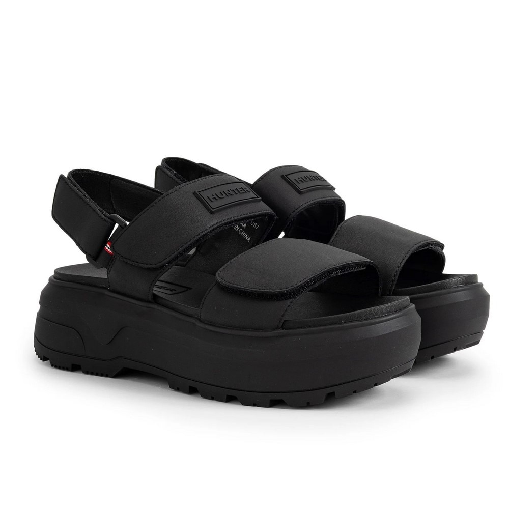 ハンター（Hunter）（レディース）シティ リベル レザー ヒール ストラップ サンダル UFD3110LEA-BLK