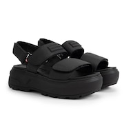 (レディース)シティ リベル レザー ヒール ストラップ サンダル UFD3110LEA-BLK