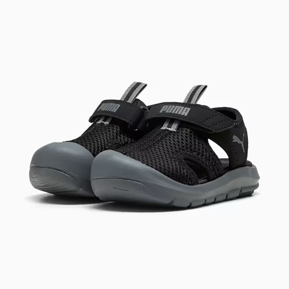 プーマ（PUMA）（キッズ）スポーツサンダル ベビー ジュニアストラップサンダル ファン レーサー メッシュ ブラック グレー 40157601 シャワサン かわいい