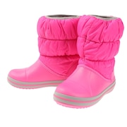 クロックス(crocs)(キッズ)スノーブーツ スノトレ ジュニア ウィンター パフ ブーツ ピンク 14613-6TR-2022 ふわふわ 中綿入り あったか 防滑 速乾 雪遊び