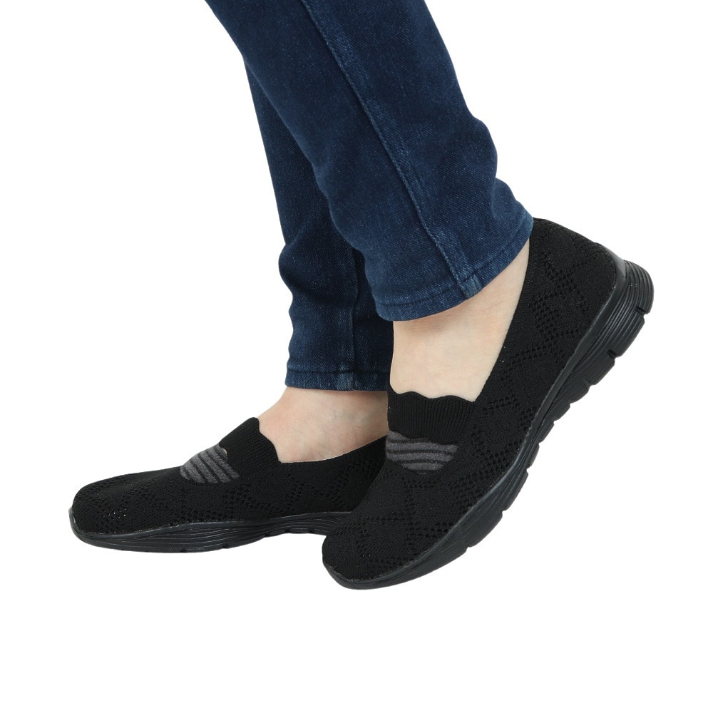 スケッチャーズ（SKECHERS）（レディース）カジュアルシューズ シーガー カジュアル パーティ ブラック 158110-BBK スニーカー 通気性 軽量 タウン 旅行