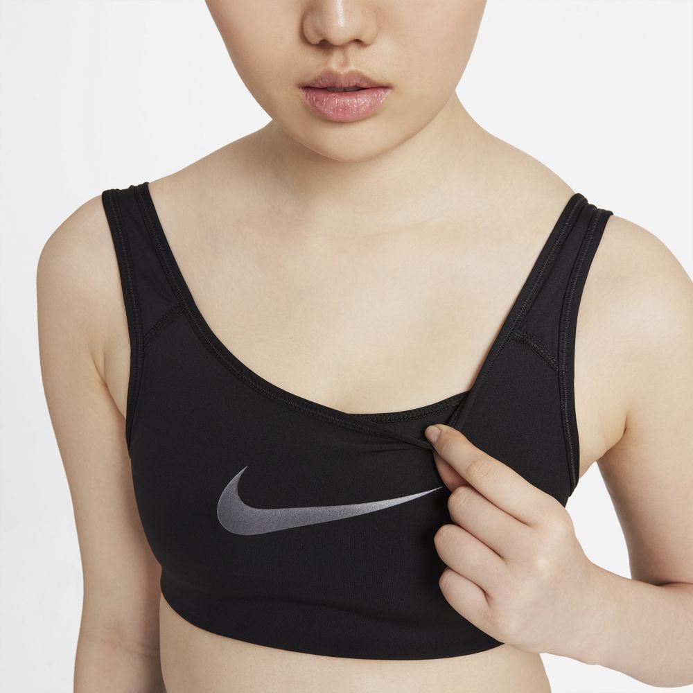 サイズ交換OK】 NIKE ナイキ Dri-FIT スウッシュ アイコン クラッシュ ミディアムサポート パッディド オールオーバー プリント スポーツブラ ブラック NIKE DRY-FITスポーツブラ