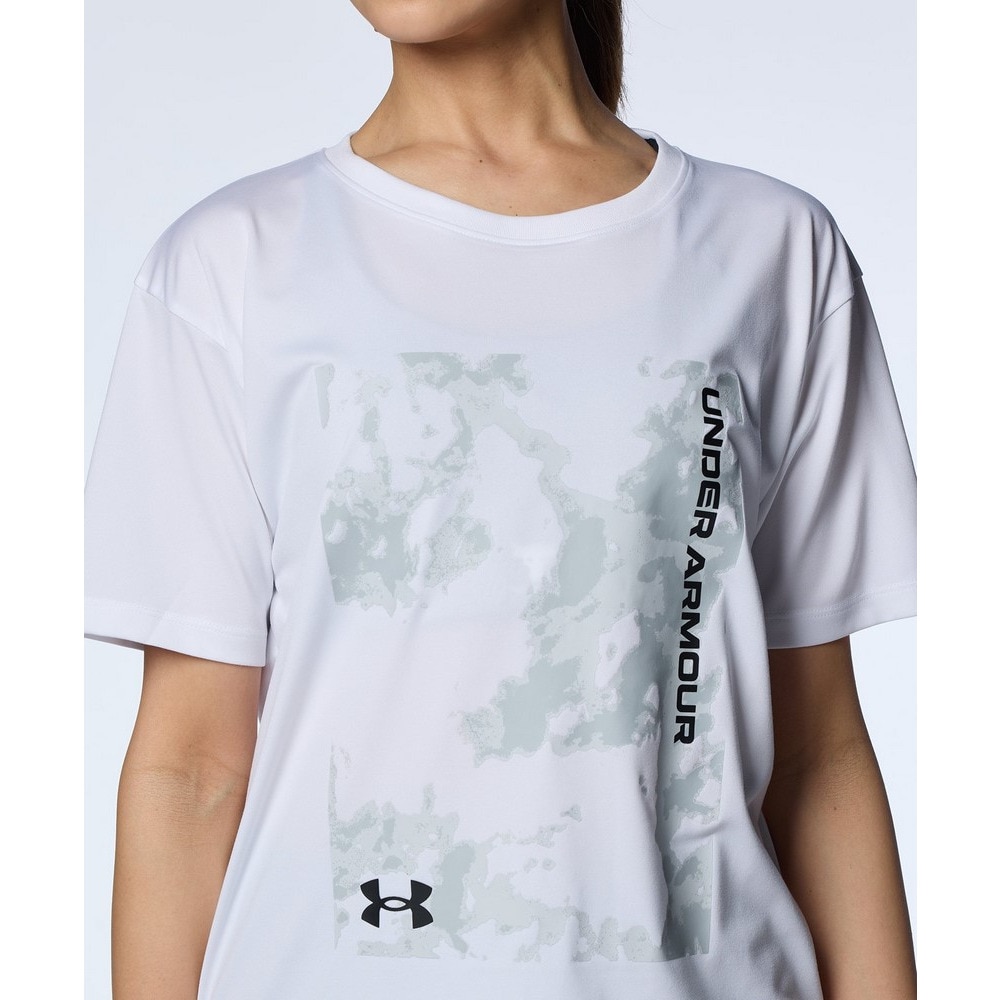 アンダーアーマー（UNDER ARMOUR）（レディース）tシャツ 半袖 吸汗速乾 ホワイト 白 テック ボックスプリント ヨガ フィットネスウェア 1385472 100