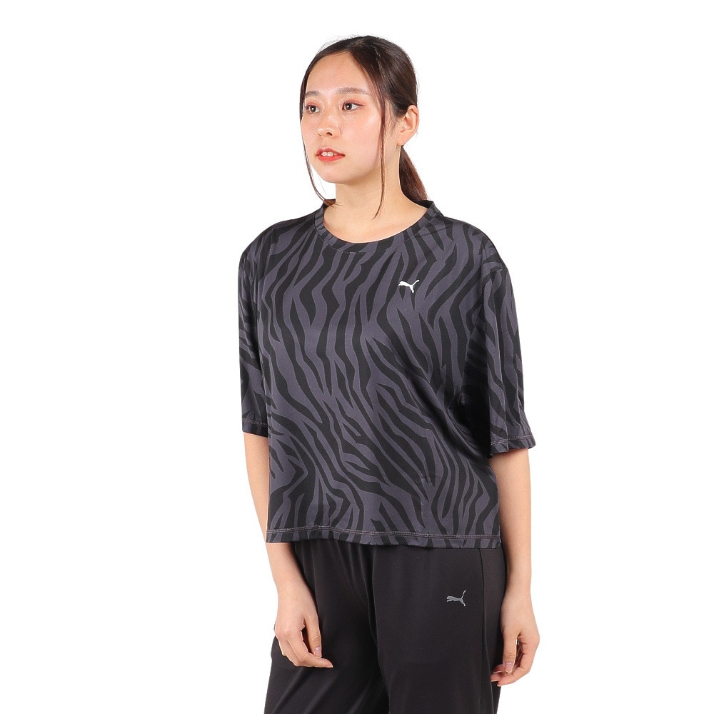プーマ（PUMA）（レディース）TRAIN FAVORITE AOP クロップ Tシャツ 523659 99 BLK