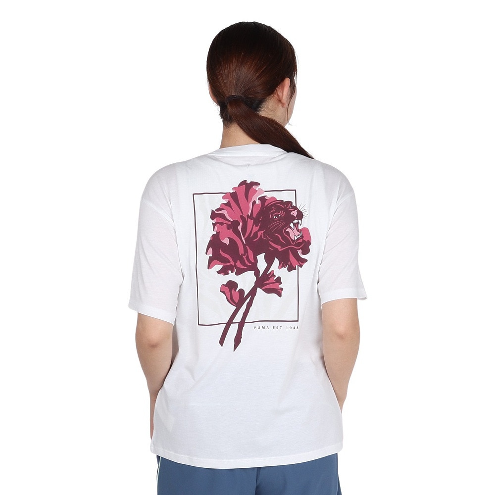 プーマ（PUMA）（レディース）FLORAL CAT GRAPHIC フィットネス 半袖Tシャツ 528309 02 WHT