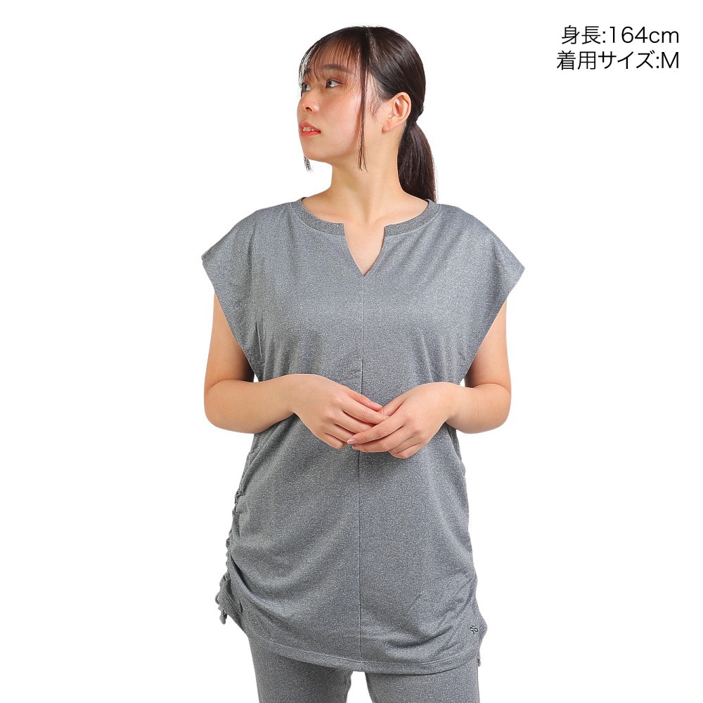 リアルストーン（RealStone）（レディース）カットソー 半袖 フレンチスリーブ グレー スリーブレストップ RS-C521TT-M-GRY ヨガ フィットネスウェア