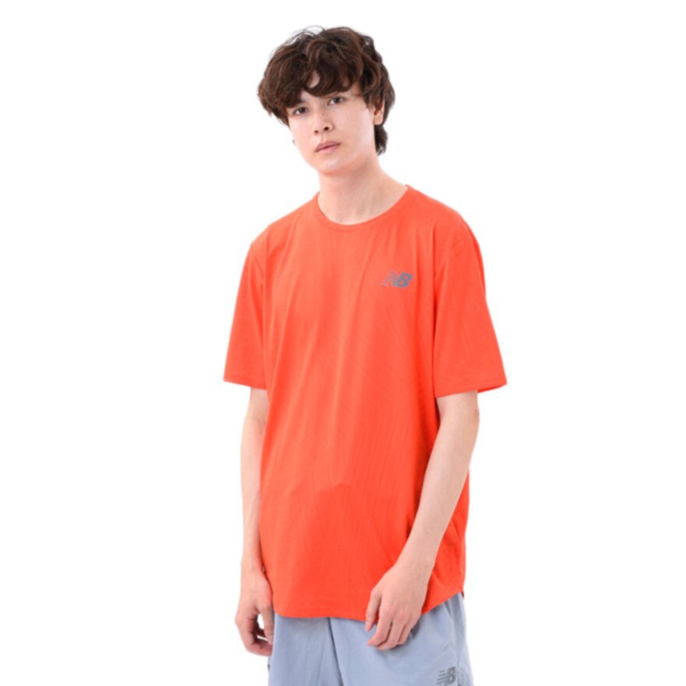 正規激安 ニューバランス メンズ 陸上 ランニング 半袖Tシャツ プリンテッドショートスリーブTシャツ MT23223 ブラック×グレー New  Balance