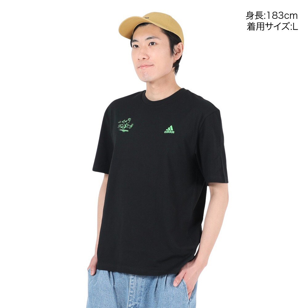 アディダス（adidas）（メンズ）半袖 Tシャツ メンズ 黒 ルーズフィットシャツ シグネチャー JLS98-GV1348