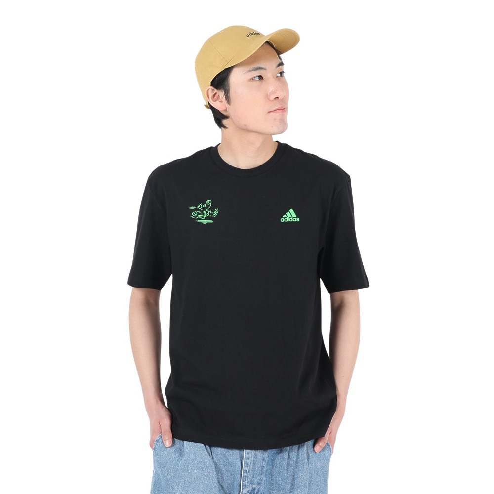 アディダス（adidas）（メンズ）半袖 Tシャツ メンズ 黒 ルーズフィットシャツ シグネチャー JLS98-GV1348