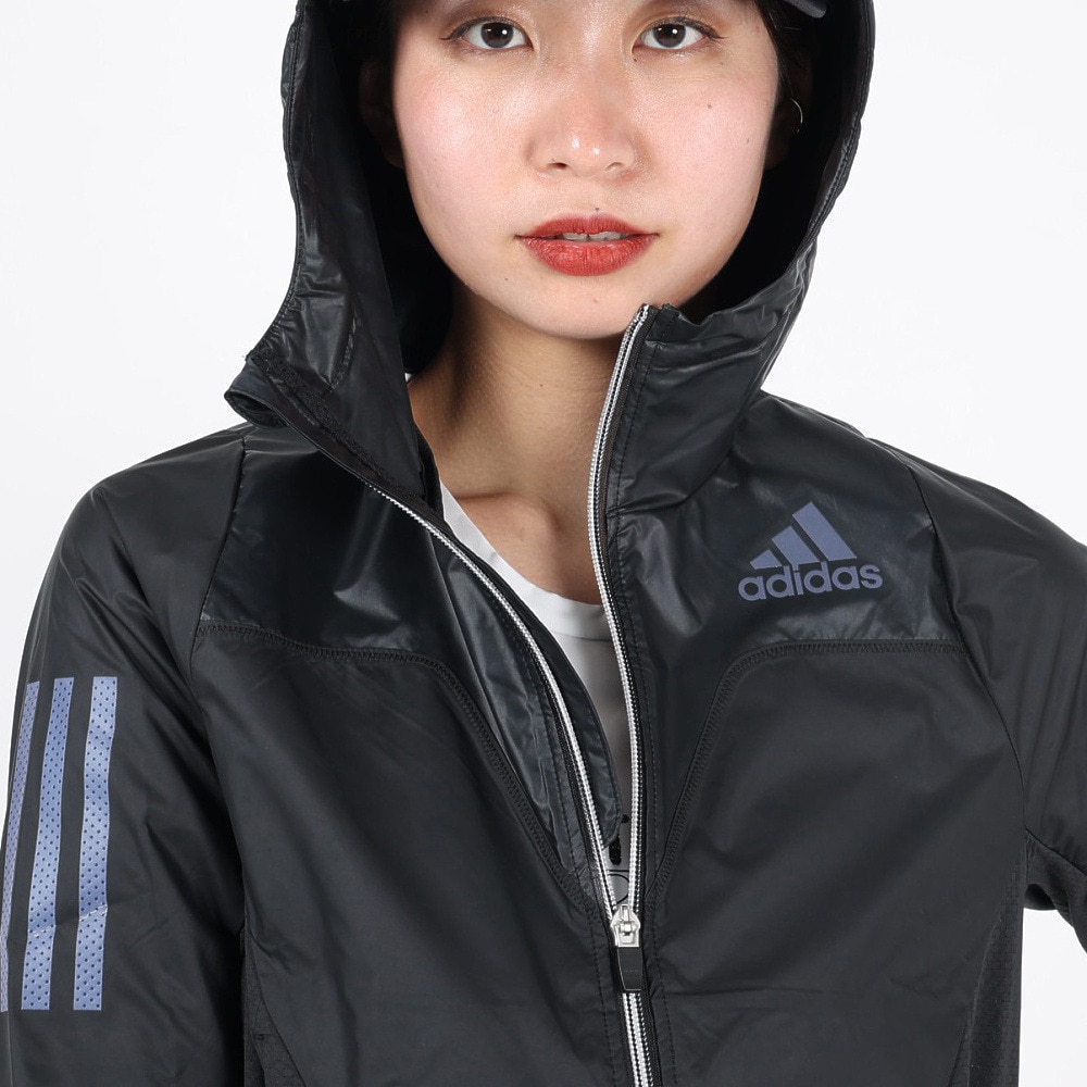 アディダス（adidas）（レディース）ランニングジャケット レディース 黒 撥水 フード付き 防寒 長袖 アディゼロ フルジップ  MCE06-H57761 | スポーツ用品はスーパースポーツゼビオ