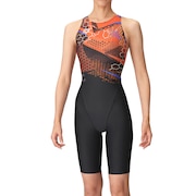 (レディース)競泳水着 レーシングワンピーススパッツ オープンバック ハーフレッグ WA承認 AS4FRC57W BKOR 黒 オレンジ